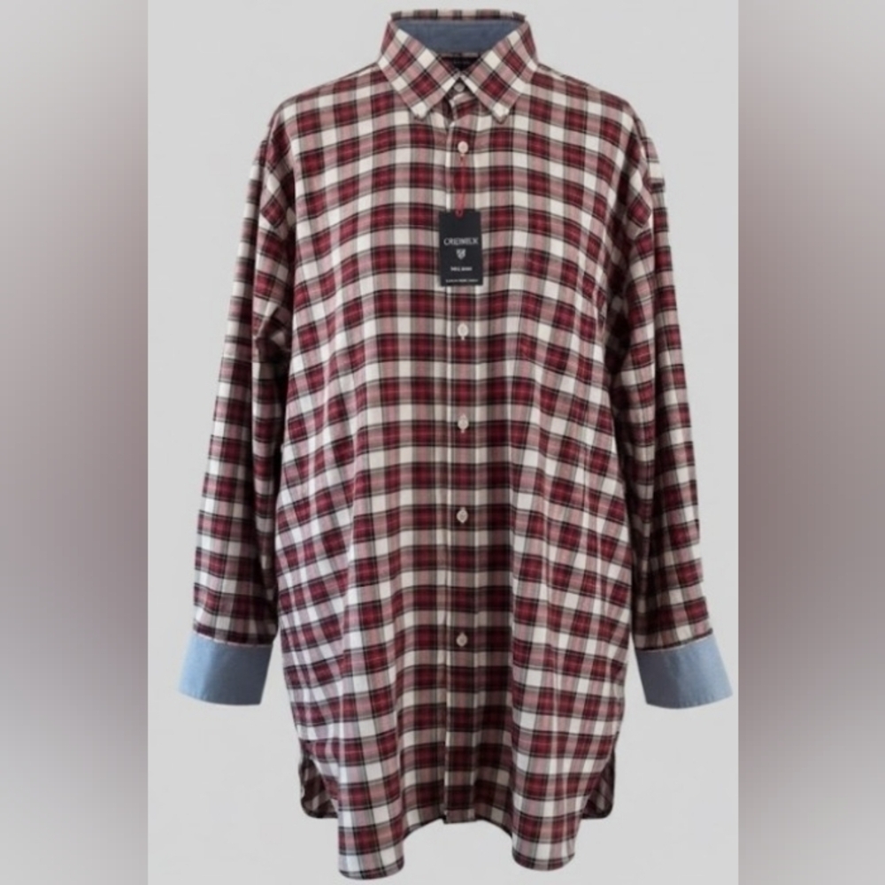 Casual 3XLT Red Plaid Cotton Men Big Tall Farm Grandpa Button-Up Shirt New